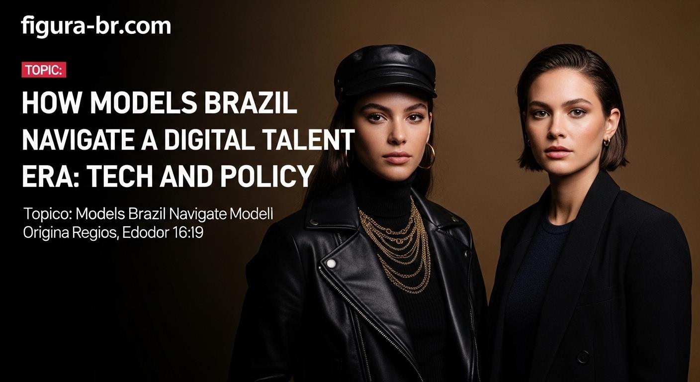 Studio shot of Brazilian models with digital overlays and AI-inspired graphics