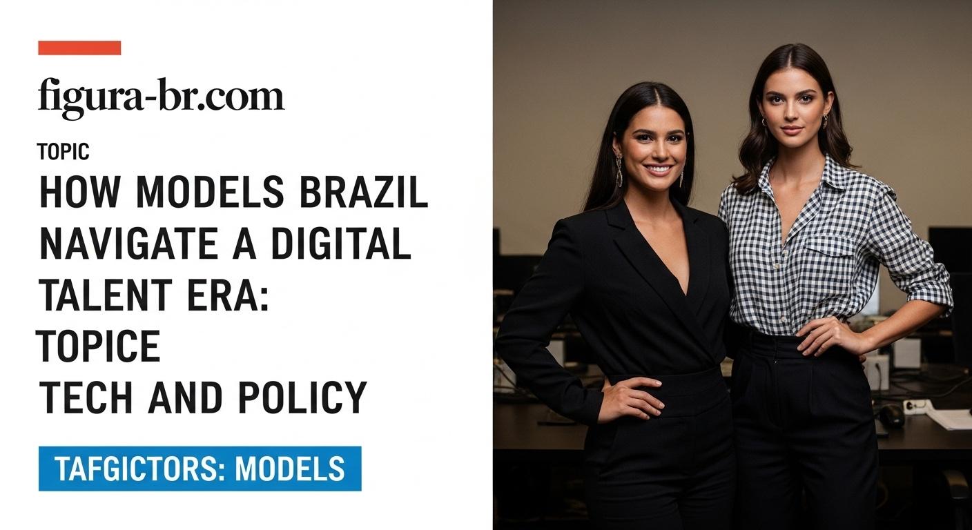 Studio shot of Brazilian models with digital overlays and AI-inspired graphics